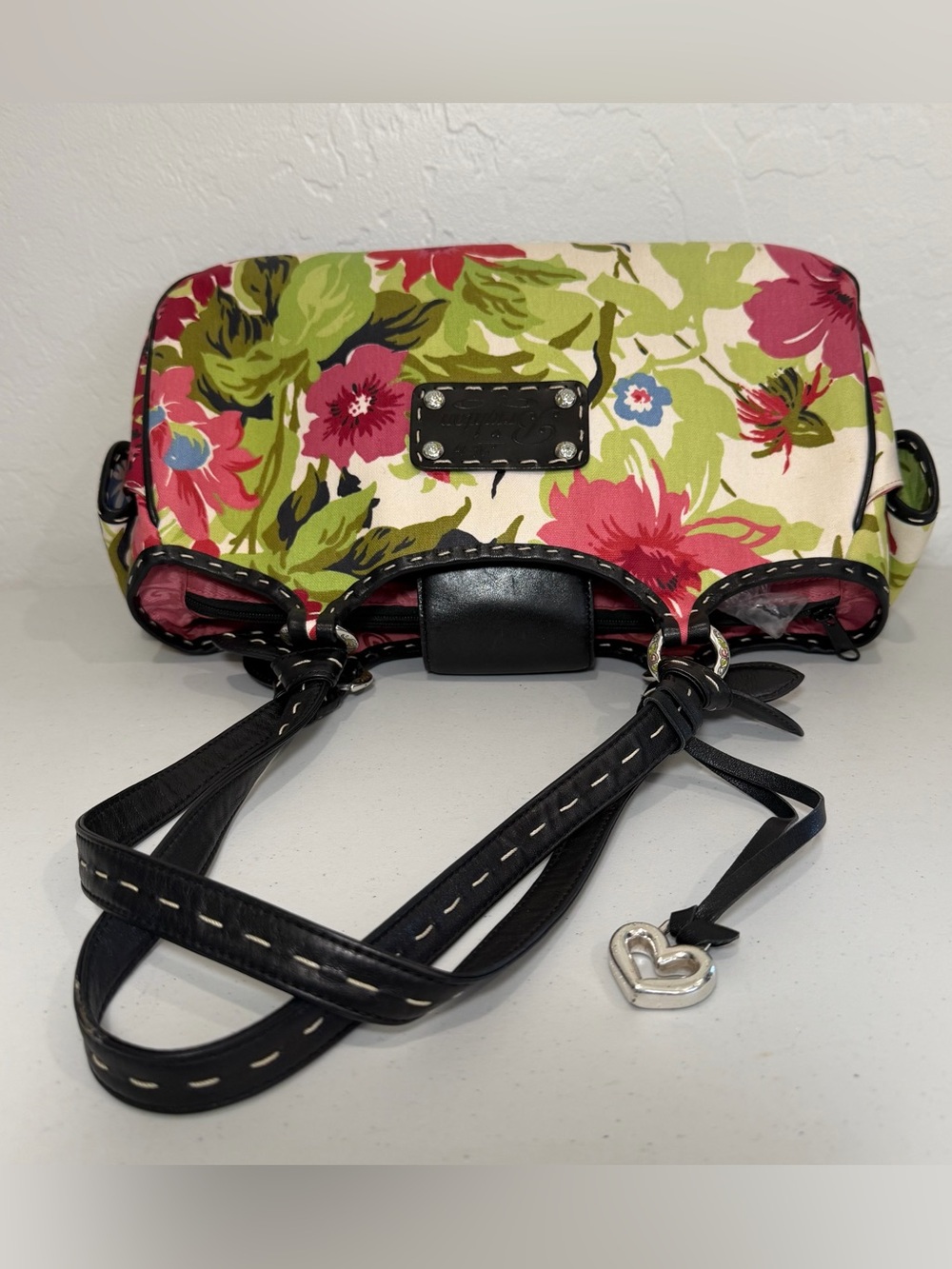 Brighton Bea Floral Canvas Leather Trim Shoulder Bag - Picture 8 of 15